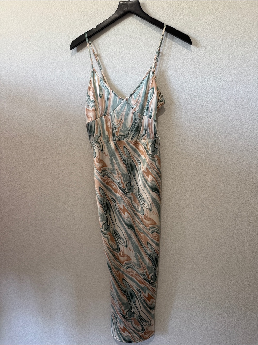 4th + Reckless Cream Green Swirl Print Maxi Slip Dress Wedding Guest XS